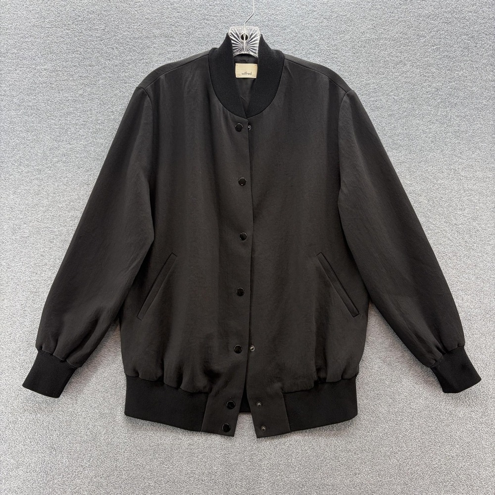 Wilfred ARITZIA Bomber Jacket Womens Small Black Bomber Snap Up Poussin Varsity